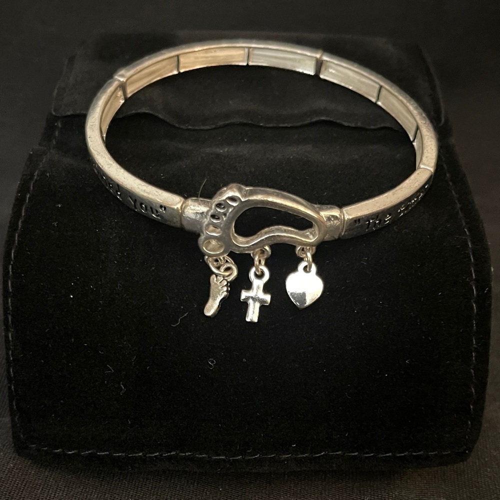 Silver Charm inspirational foot print Bracelet with Key Charms